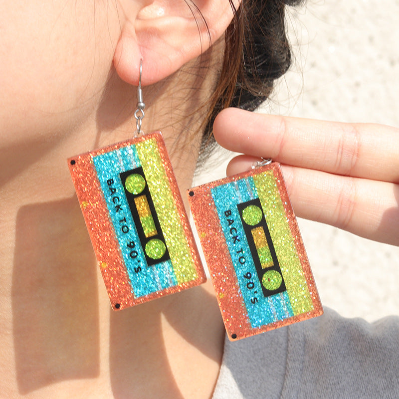 Glitter Cassette Tape Retro Dangle Earrings - view 1