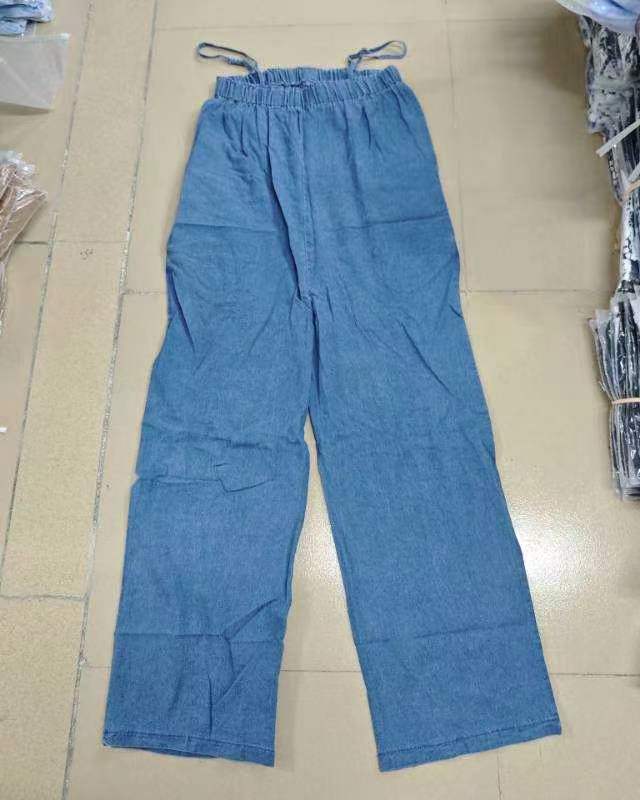 Chambray Wide Leg Strappy Jumpsuit - Blue - 3