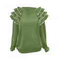 Layered Ruffle Shoulder Round Neck Blouse - Olive
