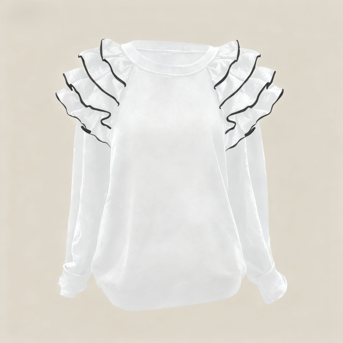 Layered Ruffle Shoulder Round Neck Blouse - White