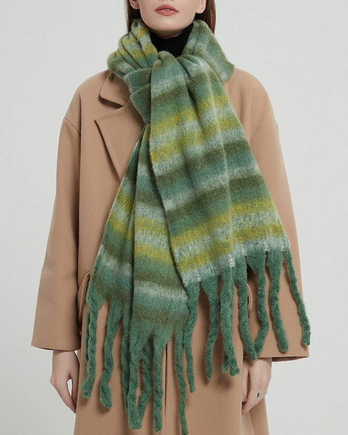Brushed Multi Stripe Tassel Scarf