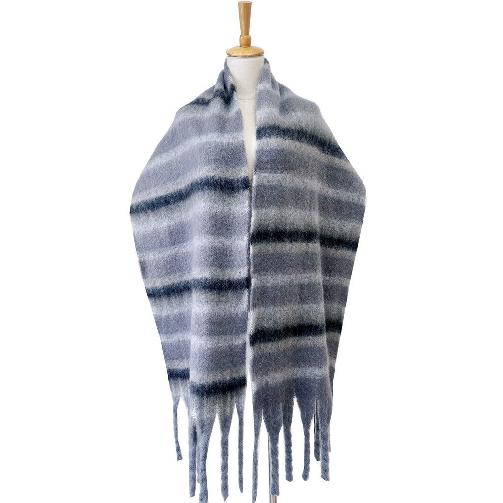 Brushed Multi Stripe Tassel Scarf - grey - 1