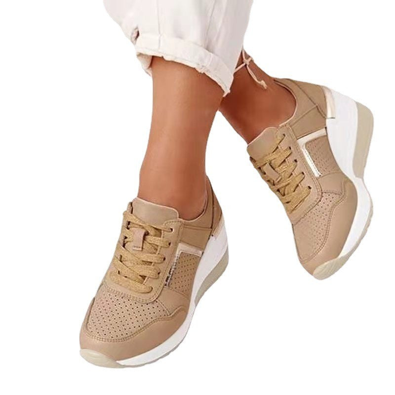 Hidden Wedge Lace Up Sneakers With Metallic Trim