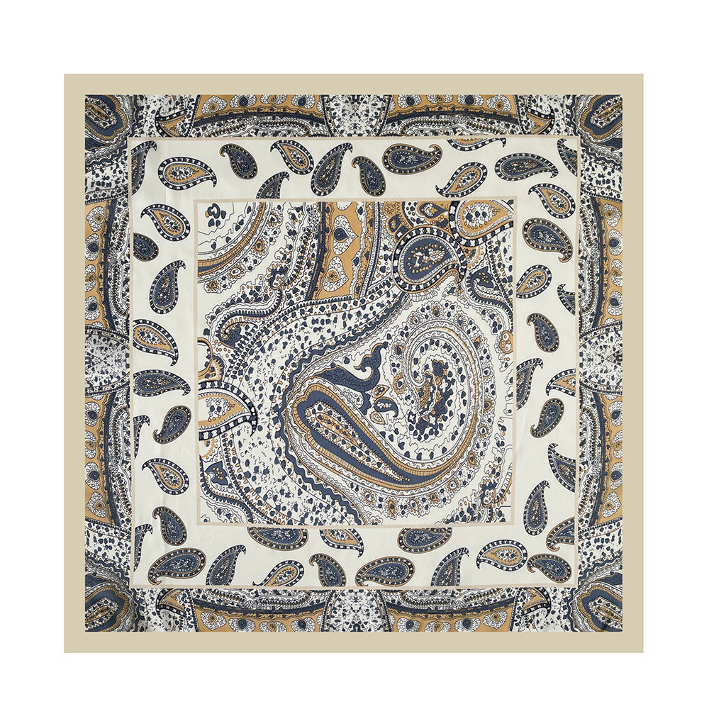 Vintage Paisley Satin Bandana Square Scarf - Beige