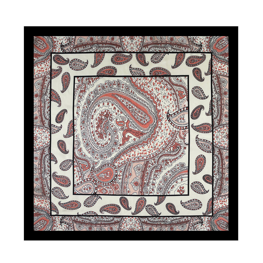 Vintage Paisley Satin Bandana Square Scarf - Black