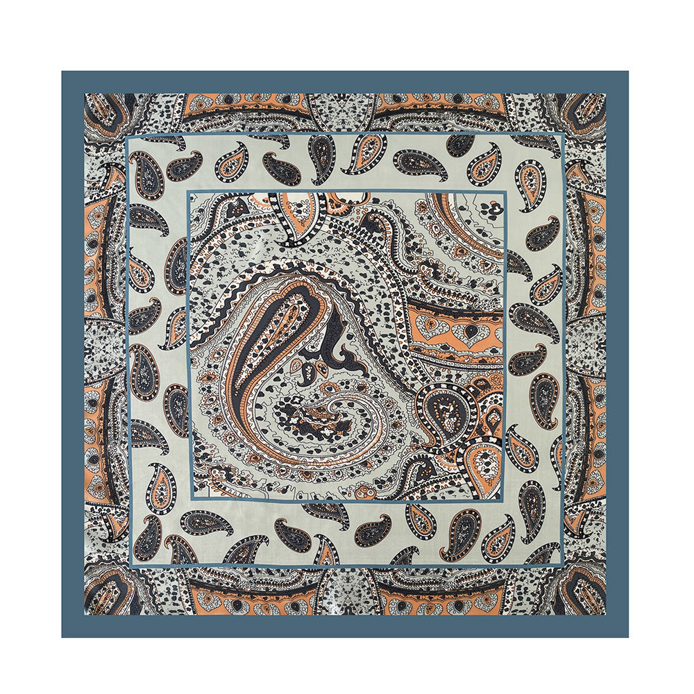 Vintage Paisley Satin Bandana Square Scarf - Blue