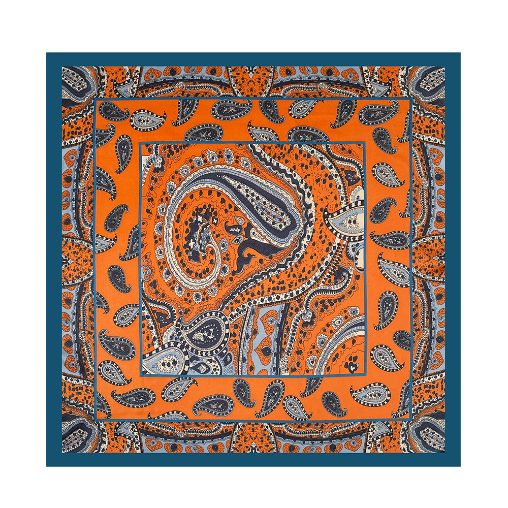 Vintage Paisley Satin Bandana Square Scarf - Orange