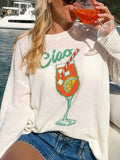 Cocktail Graphic Oversized Knit Sweater - OffWhite