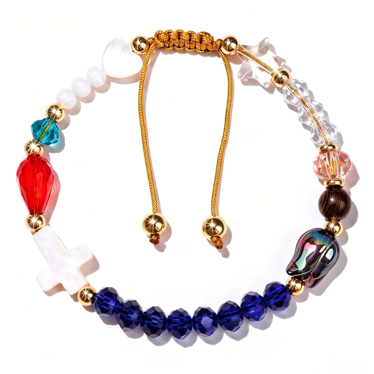 Adjustable Beaded Woven Cord Charm Bracelet - Color_01