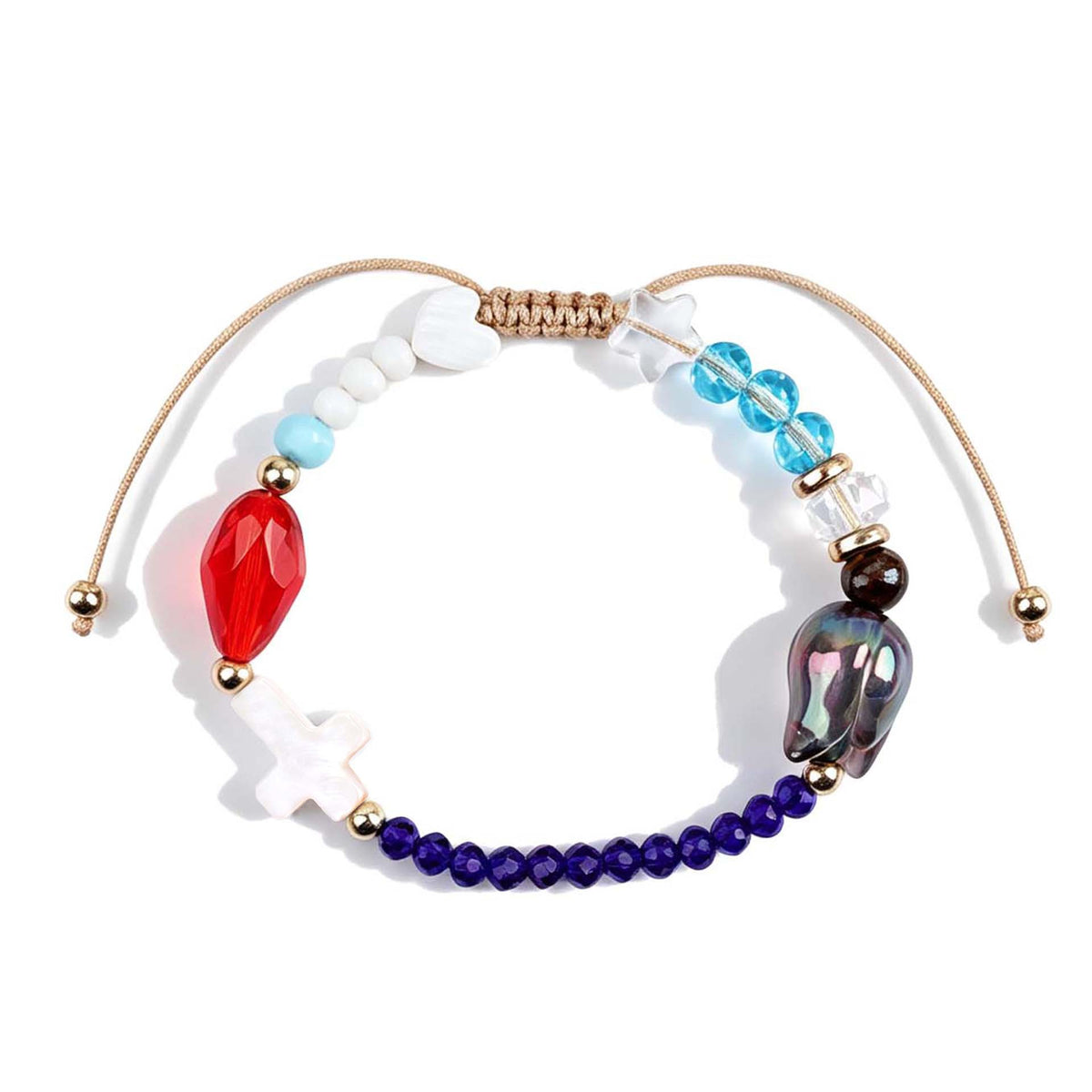 Adjustable Beaded Woven Cord Charm Bracelet - Color_03