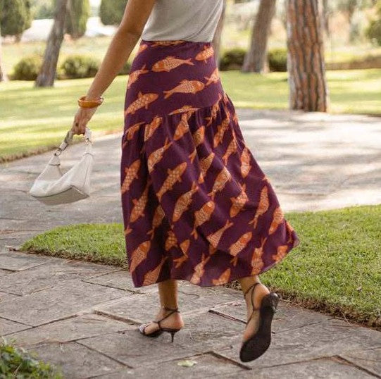 Novelty Print Yoked A-Line Vacation Skirt - Purple - 2