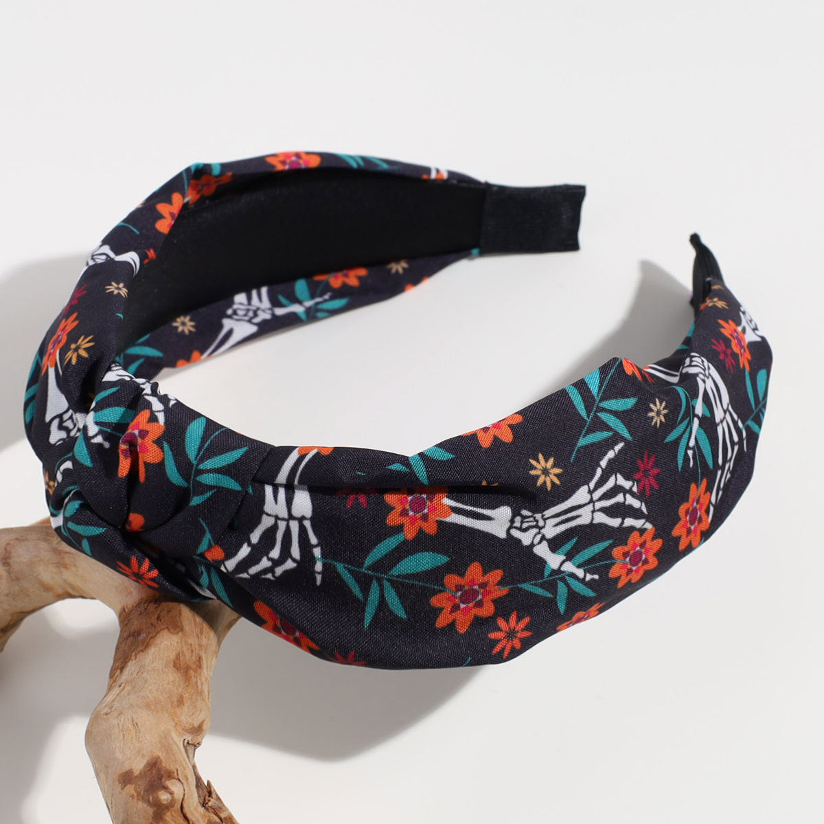 Wide Knotted Headband With Halloween Print - Floral