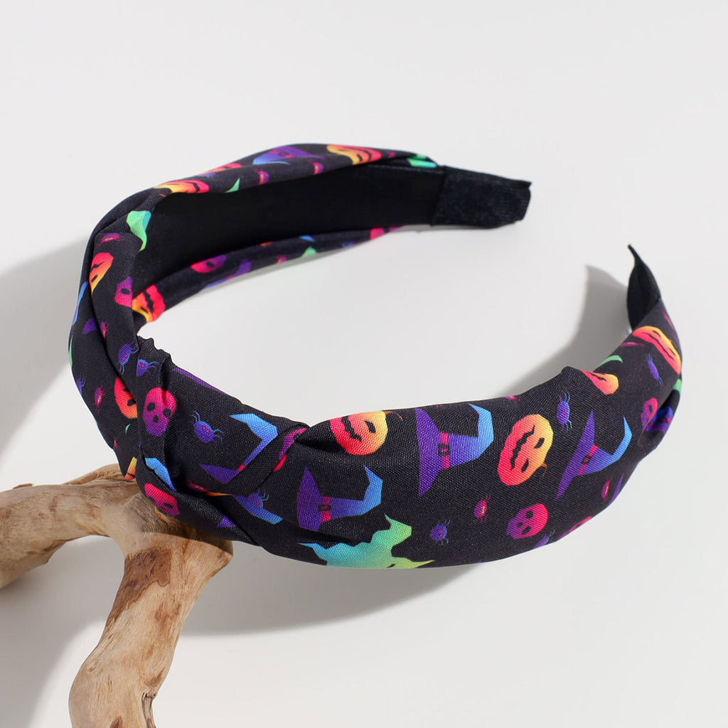 Wide Knotted Headband With Halloween Print - Ghost