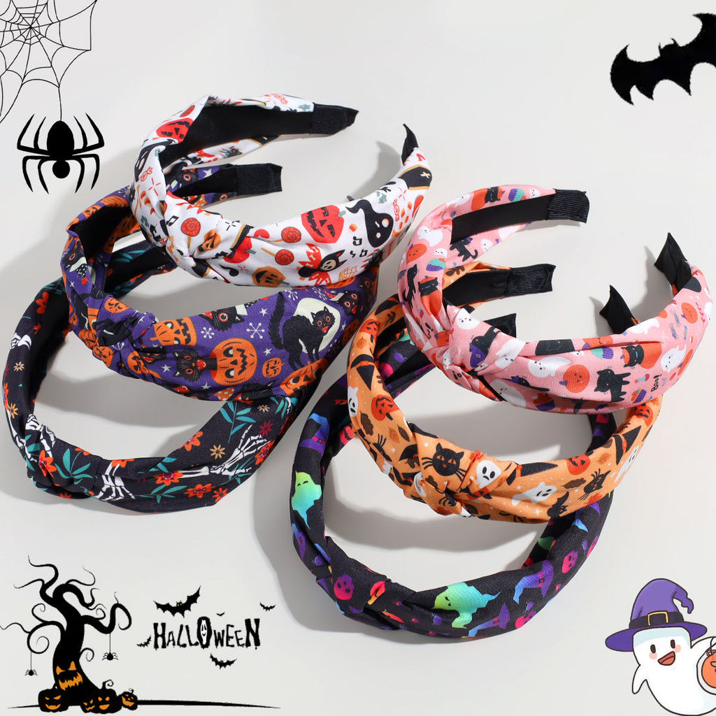 Wide Knotted Headband With Halloween Print