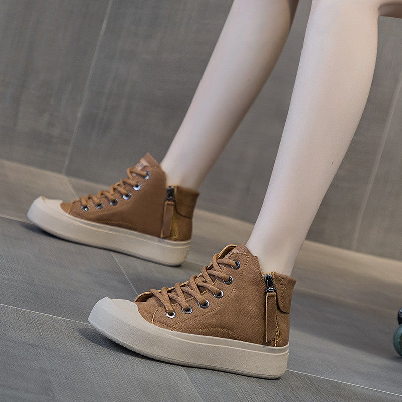 Chunky High Top Leather Sneakers with Side Zip