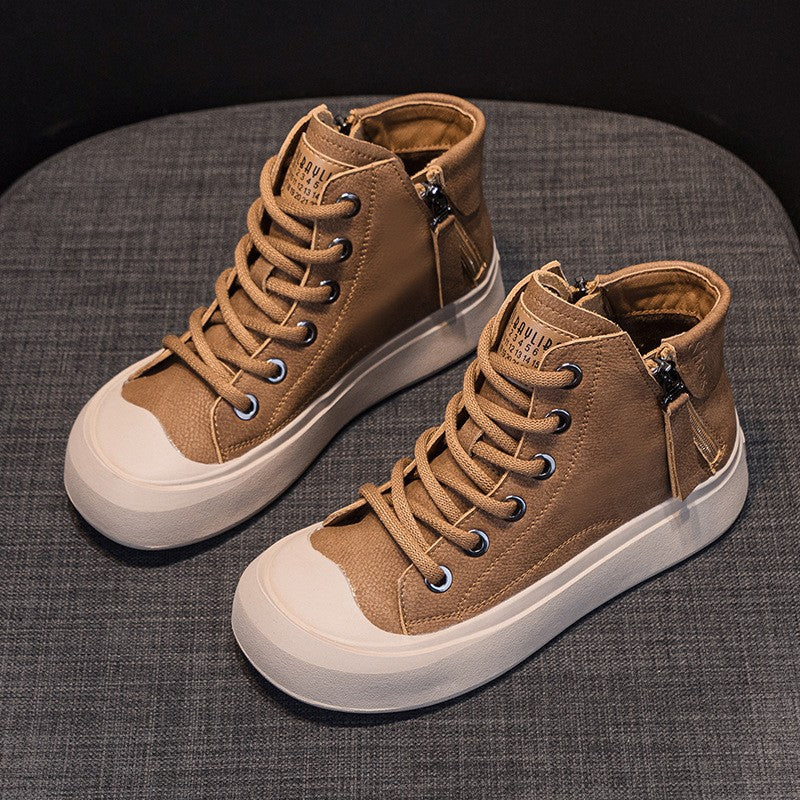 Chunky High Top Leather Sneakers with Side Zip