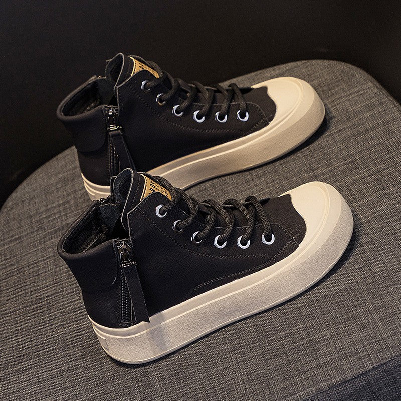 Chunky High Top Leather Sneakers with Side Zip
