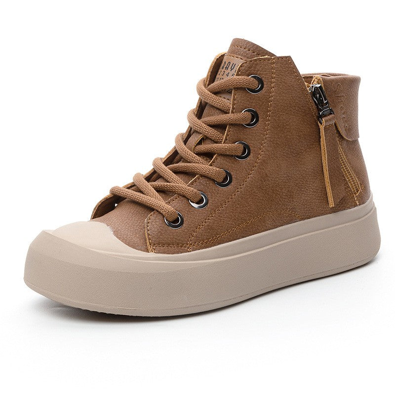 Chunky High Top Leather Sneakers with Side Zip