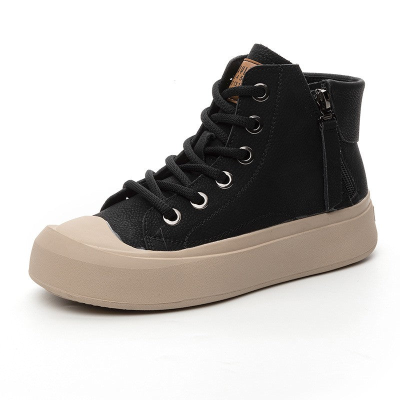 Chunky High Top Leather Sneakers with Side Zip