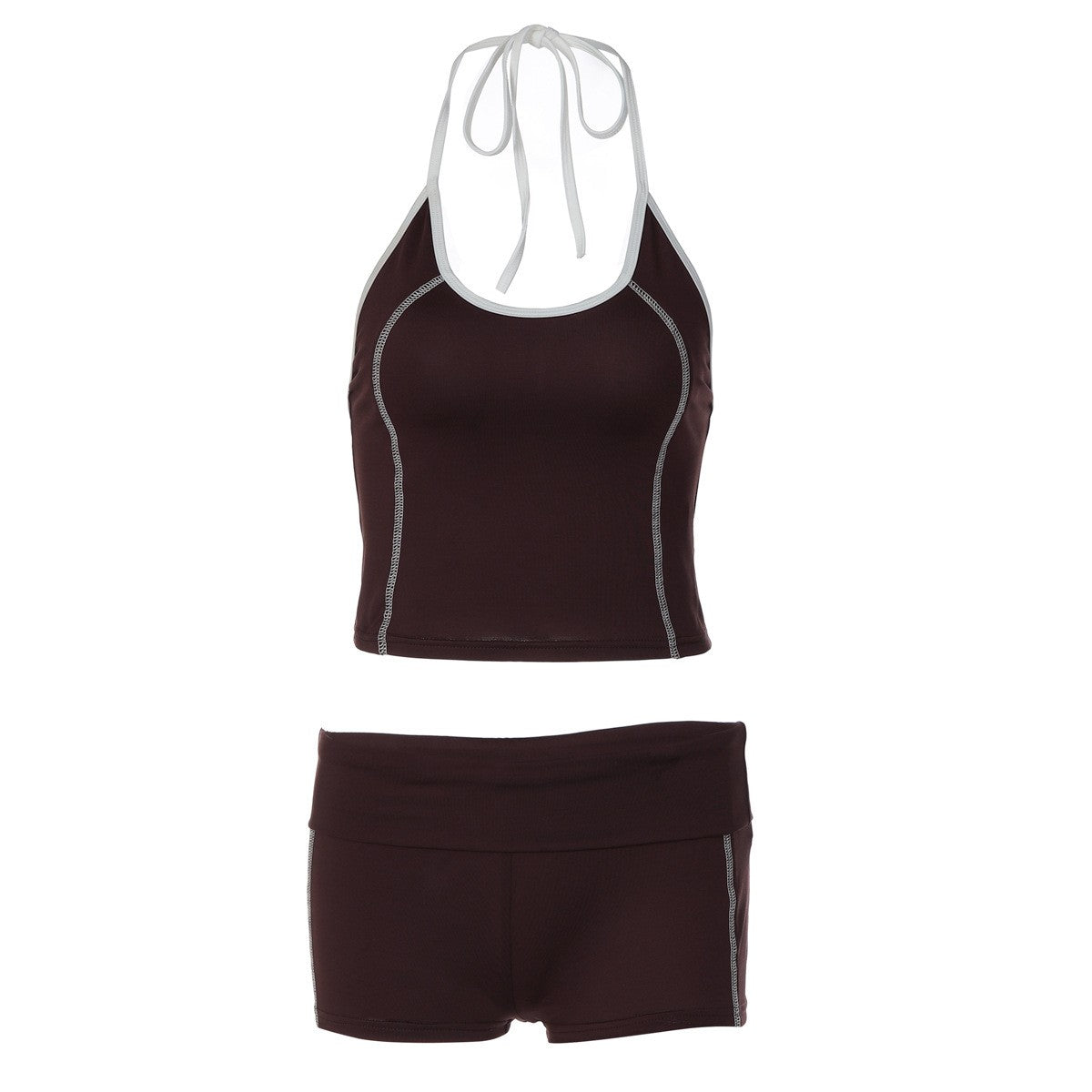 Contrast Piped Halter Crop Top and Shorts Yoga Set