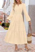 Tiered Maxi Dress With Bishop Sleeves - Beige