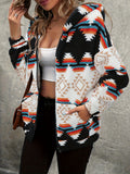 Aztec Print Sherpa Zip Hooded Jacket - White