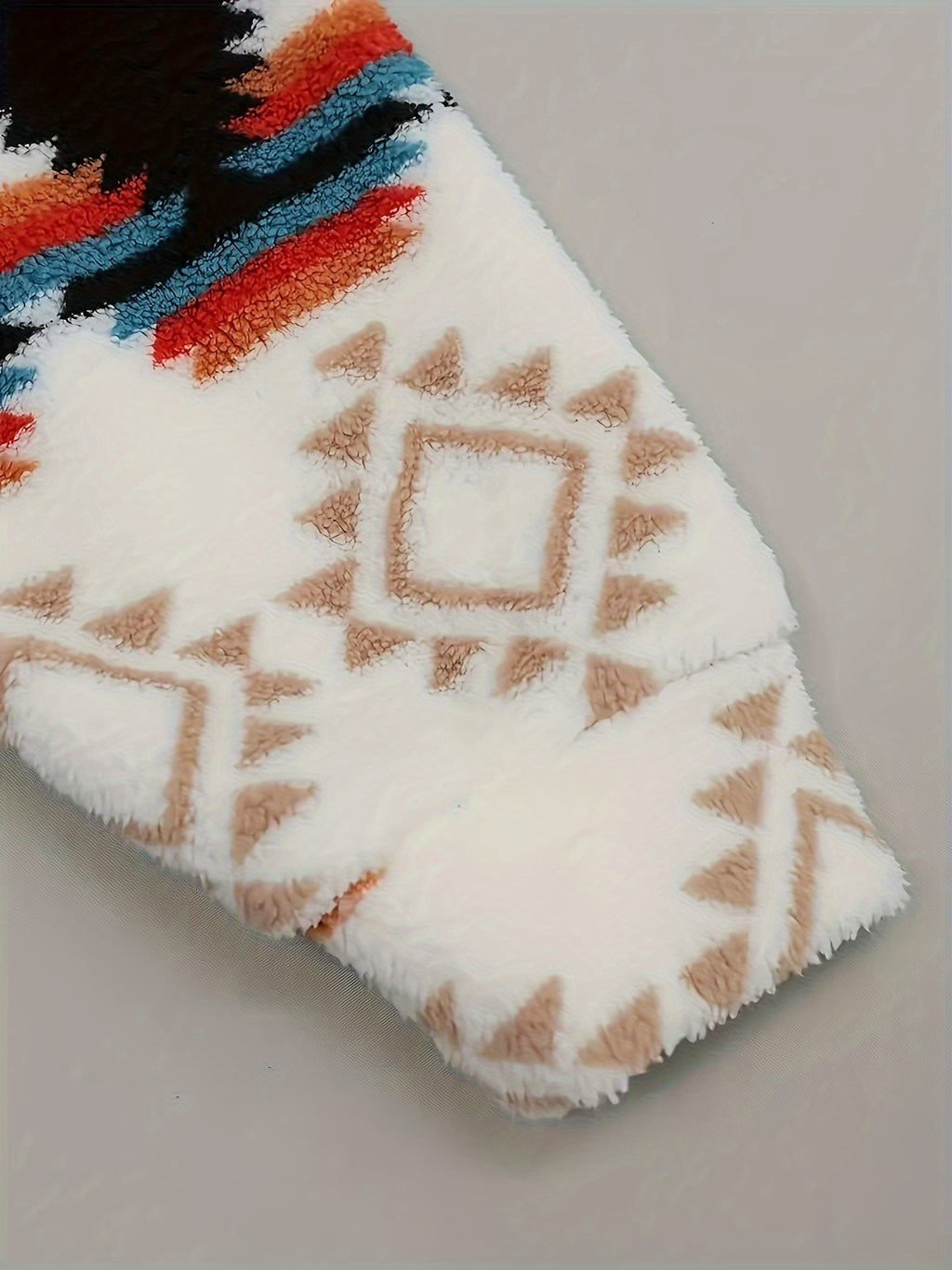 Aztec Print Sherpa Zip Hooded Jacket - White - 4