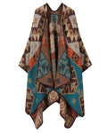 Reversible Geometric Knit Ruana Cape - Khaki