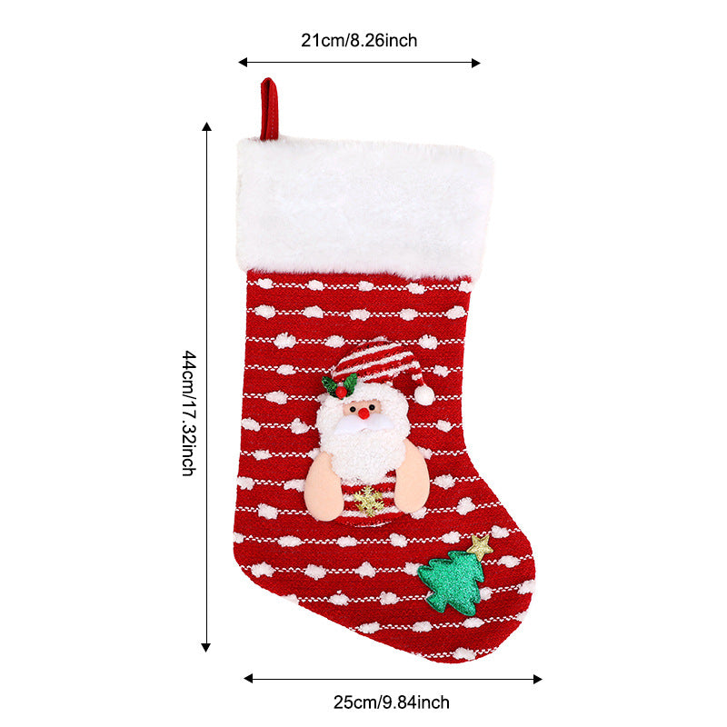 Knit Christmas Stocking with Plush Cuff and Appliqué - Santa