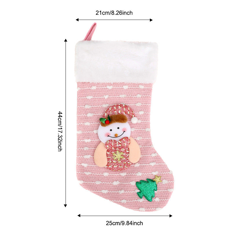Knit Christmas Stocking with Plush Cuff and Appliqué - Snowman