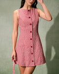 Red Gingham Sleeveless A-Line Mini Dress - Red