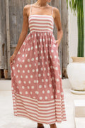 Polka Dot Stripe Smocked Maxi Sundress - Peach