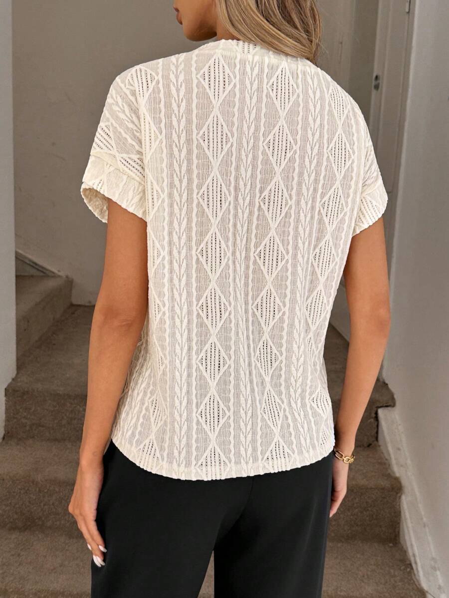 Textured Knit Boat Neck Short Sleeve Tee
