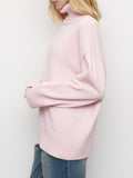 Oversized Turtleneck Drop Shoulder Knit Sweater - Pink