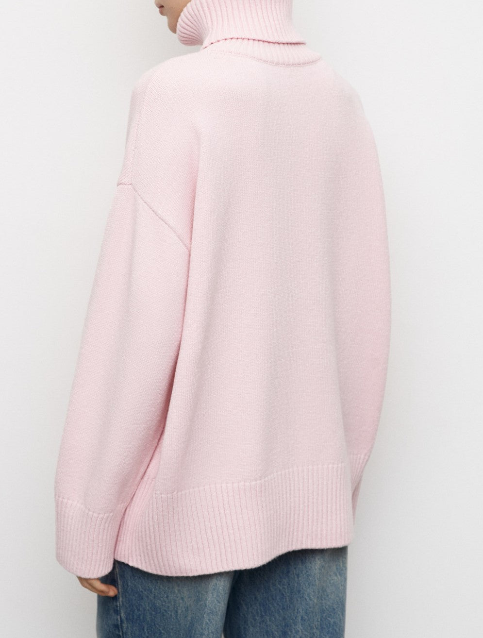 Oversized Turtleneck Drop Shoulder Knit Sweater - Pink - 1