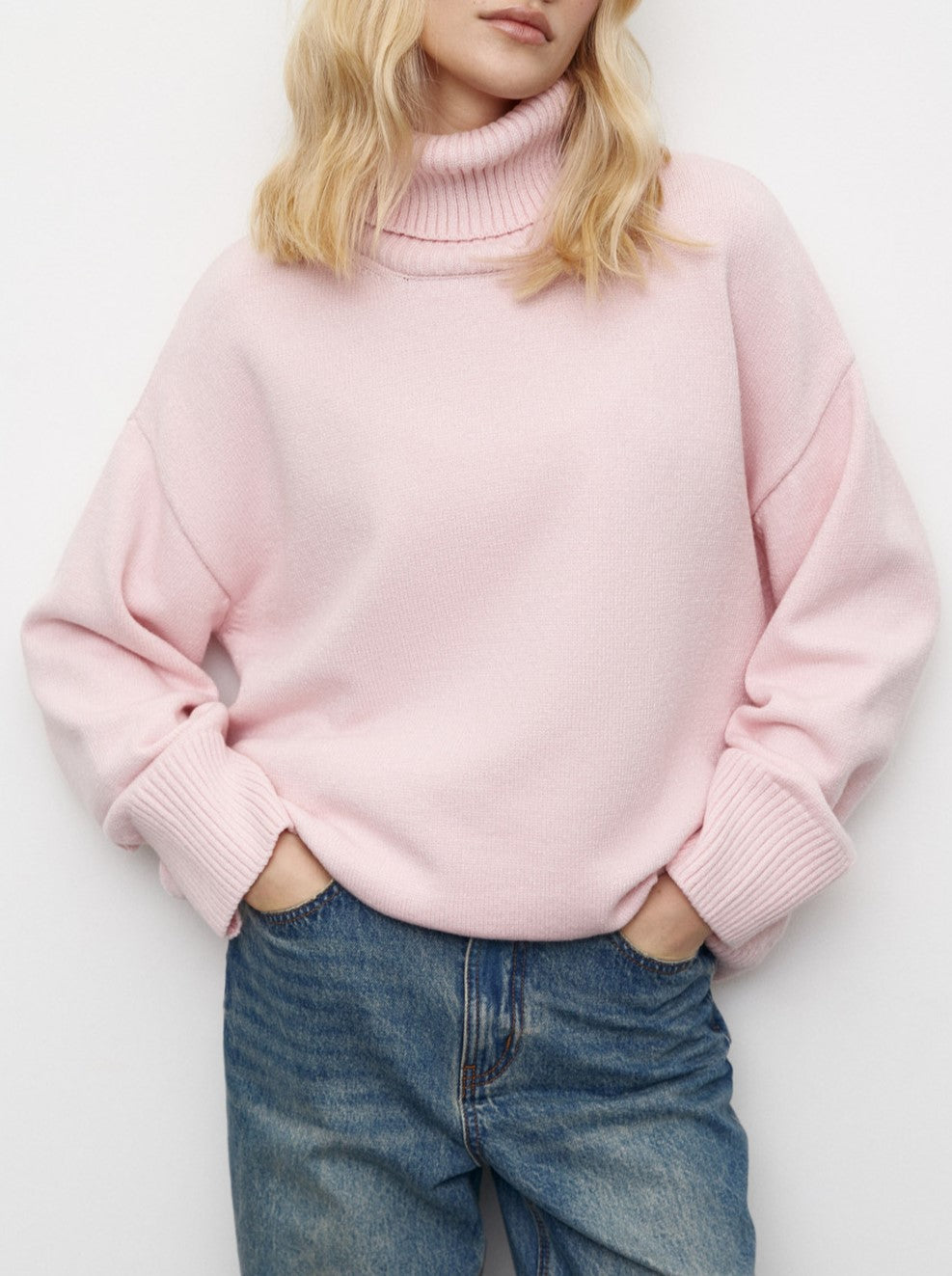 Oversized Turtleneck Drop Shoulder Knit Sweater