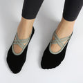 Criss Cross Strap Non Slip Pilates Socks - Black