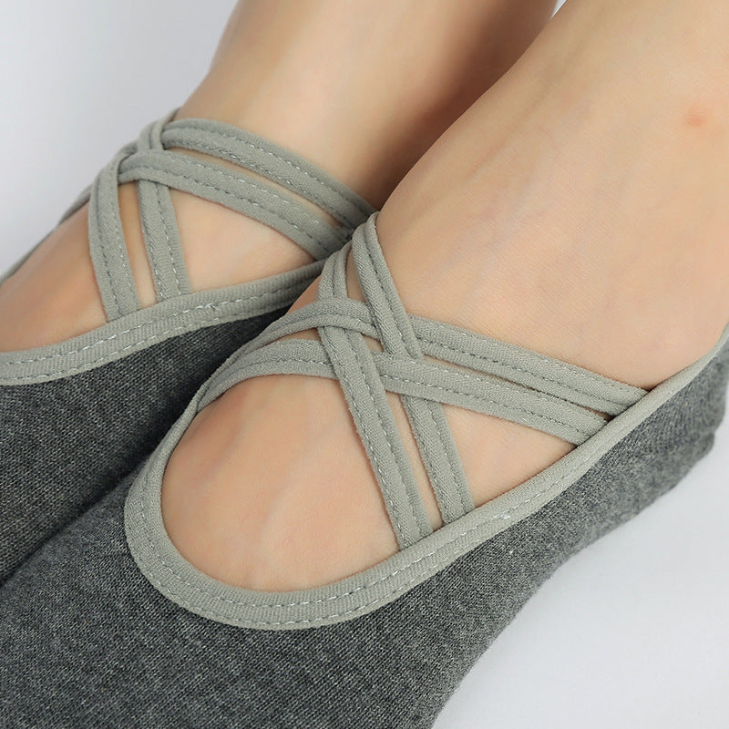 Criss Cross Strap Non Slip Pilates Socks - DarkGrey - 1