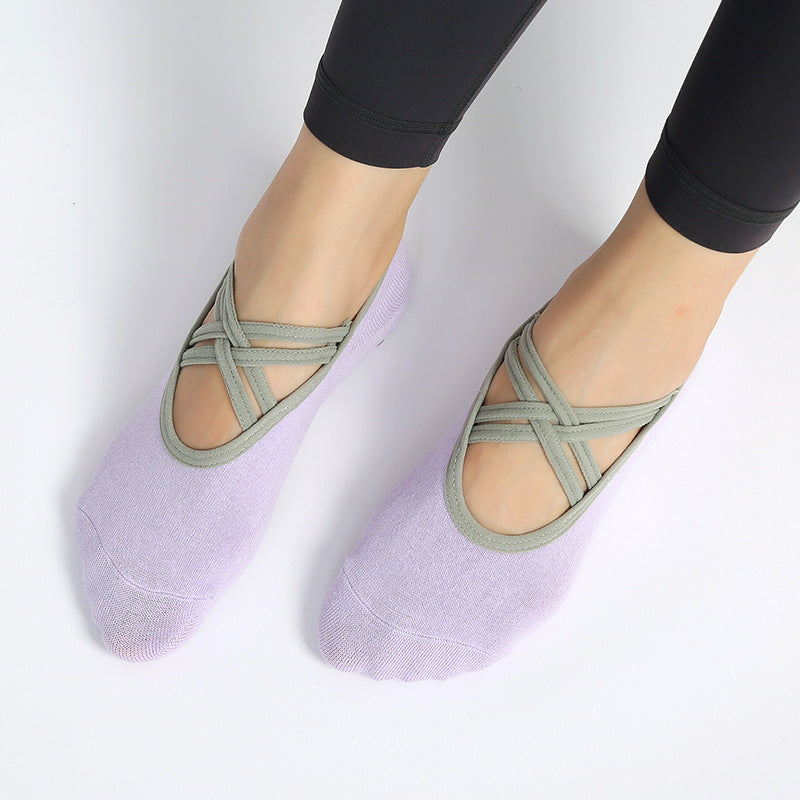 Criss Cross Strap Non Slip Pilates Socks - Lavender