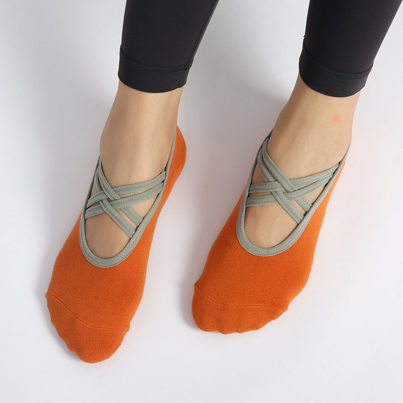 Criss Cross Strap Non Slip Pilates Socks - Orange