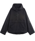 Half Zip Hooded Anorak Windbreaker Jacket - Black
