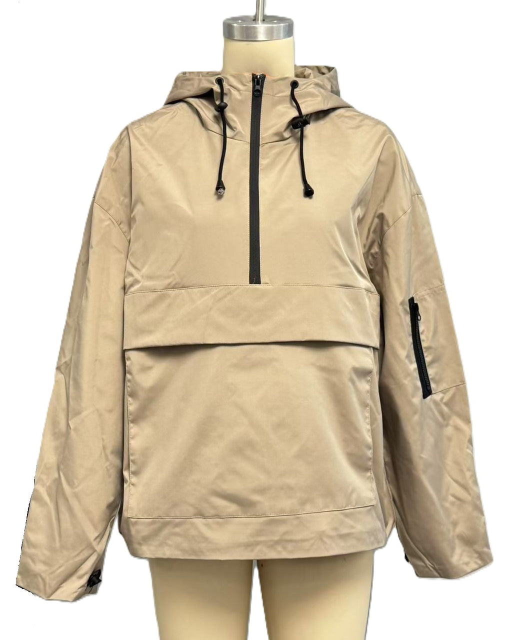 Half Zip Hooded Anorak Windbreaker Jacket - Khaki