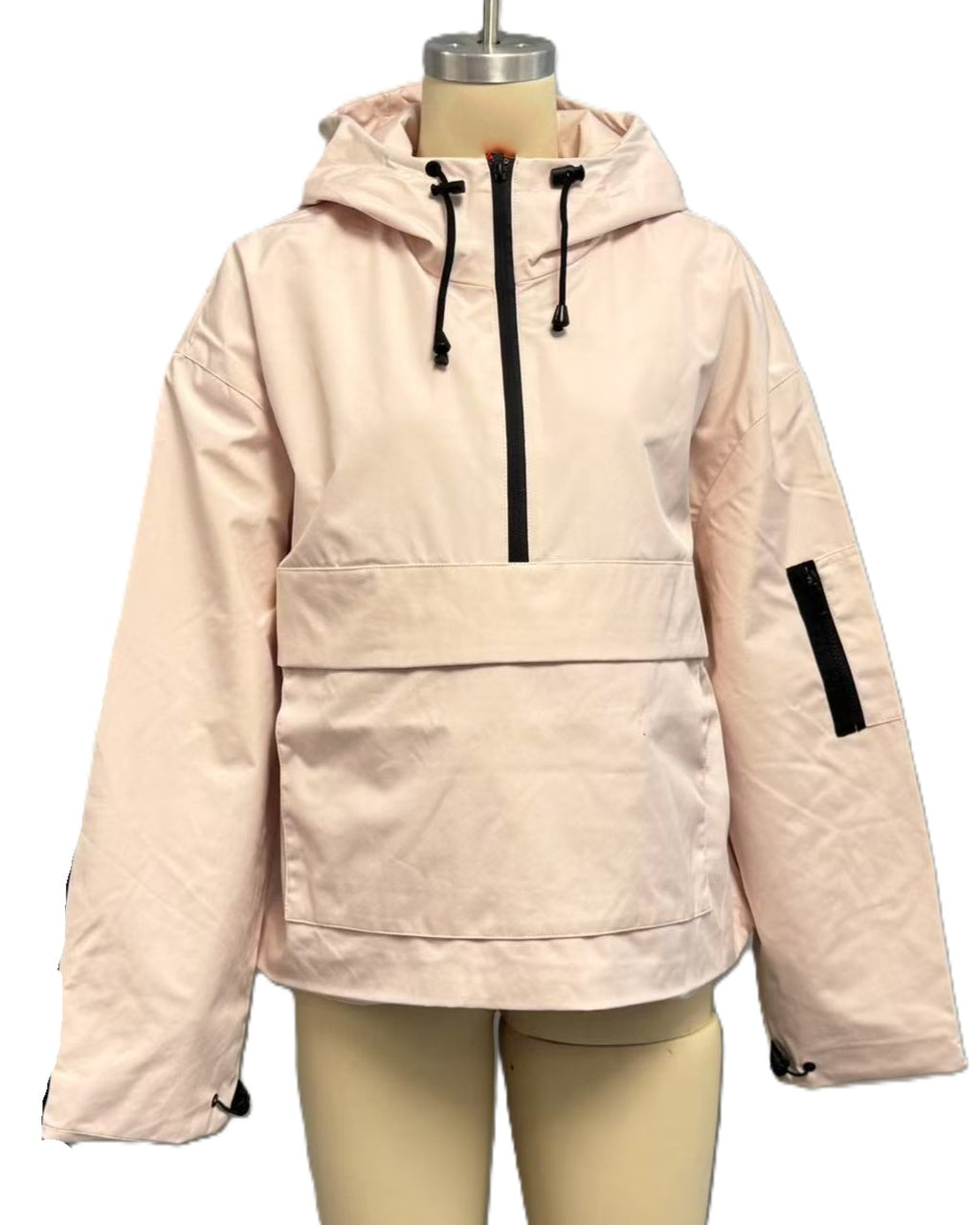Half Zip Hooded Anorak Windbreaker Jacket - Light-Pink