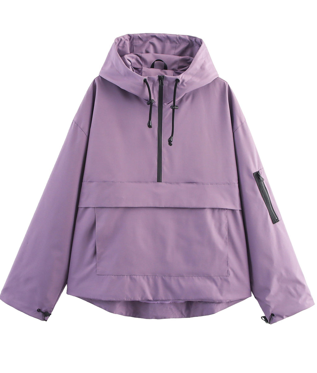 Half Zip Hooded Anorak Windbreaker Jacket - Purple