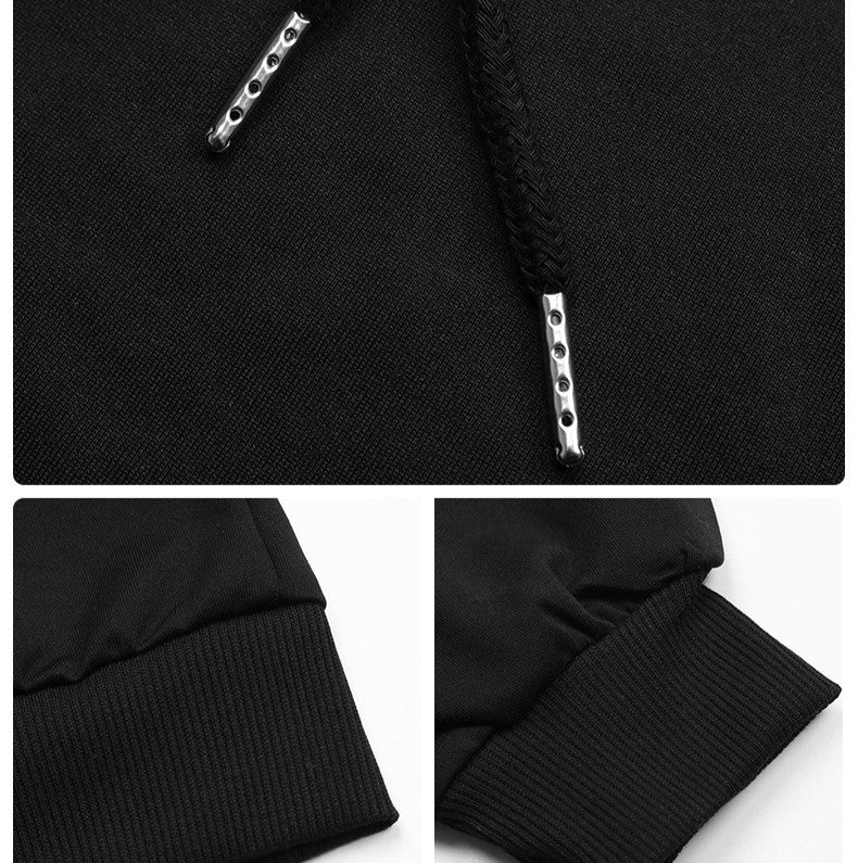Lace Ruffle Shoulder Drawstring Hoodie - Black - 2