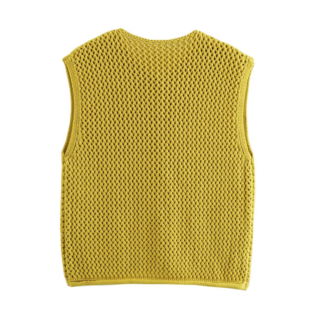 Chunky Open Knit Sleeveless Cardigan - G_Olive - 2