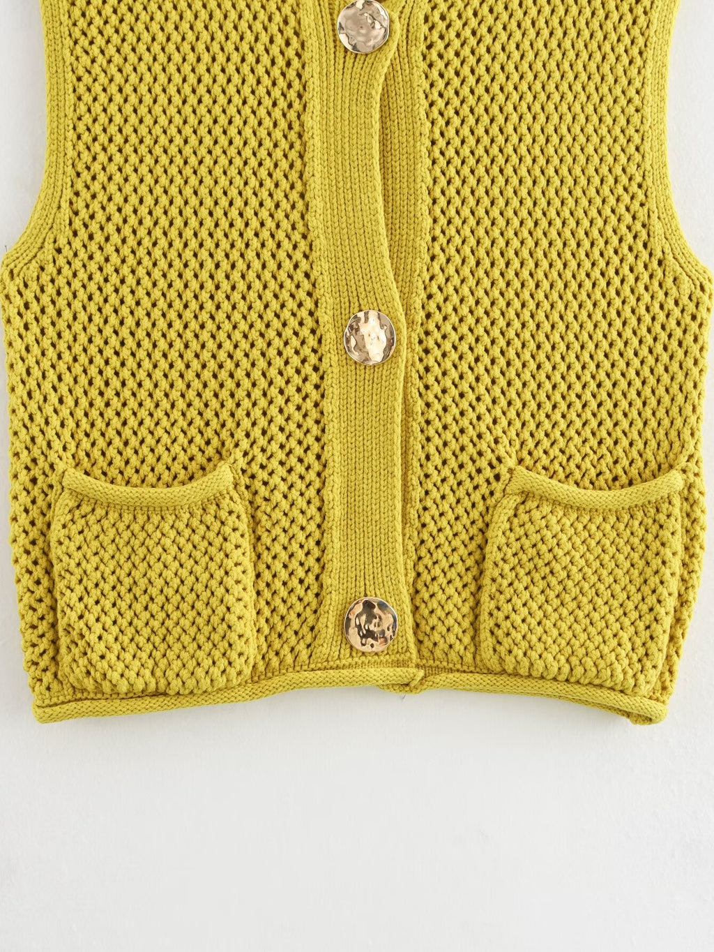 Chunky Open Knit Sleeveless Cardigan - G_Olive - 6