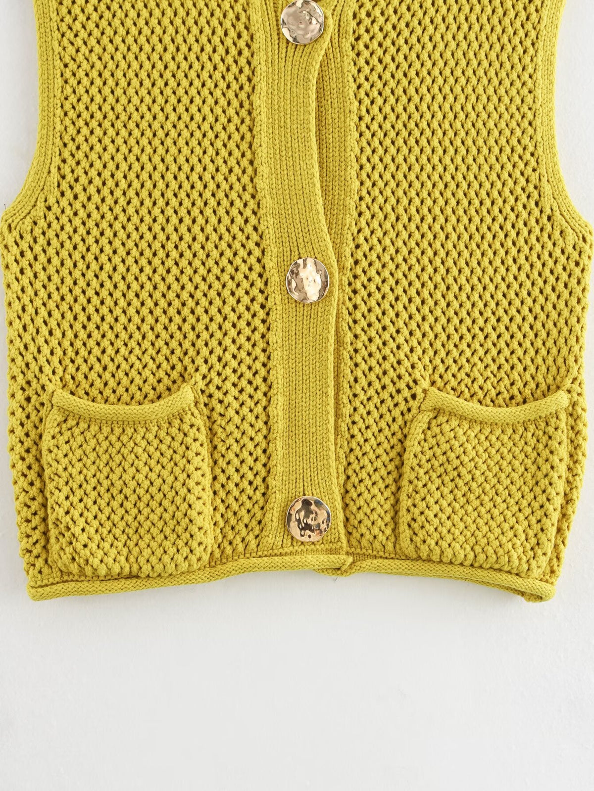 Chunky Open Knit Sleeveless Cardigan - G_Olive - 6