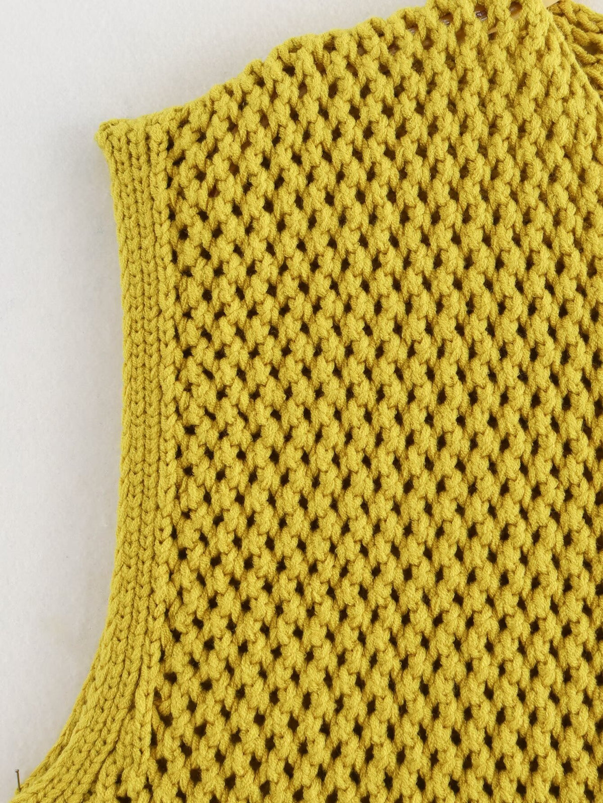 Chunky Open Knit Sleeveless Cardigan - G_Olive - 8