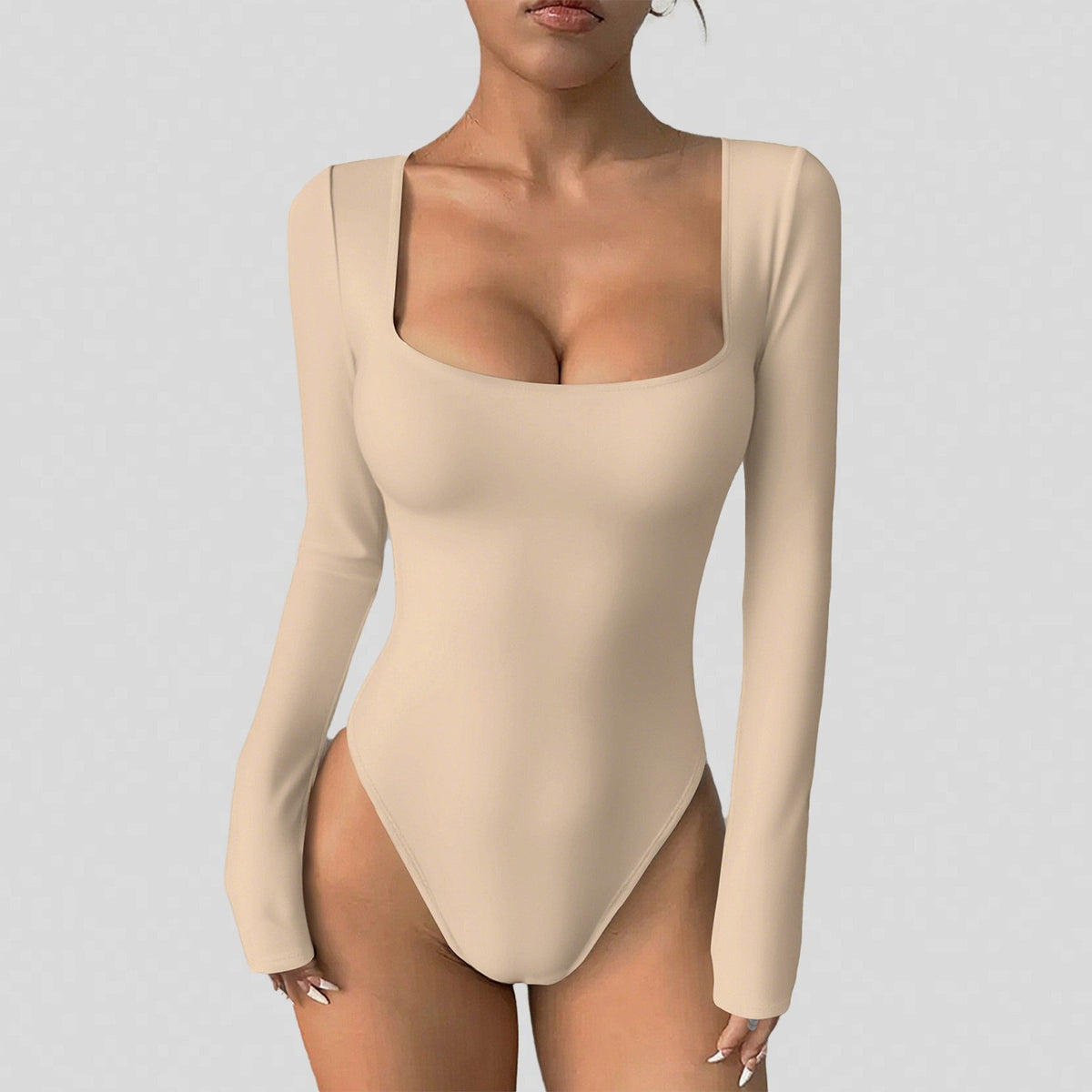 Square Neck Long Sleeve Sculpting Bodysuit